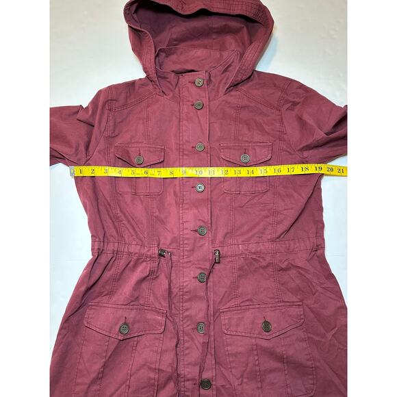 Blu Pepper Utility Hooded Jacket Button Zip Drawstring Maroon Women Size Medium - Picture 6 of 8